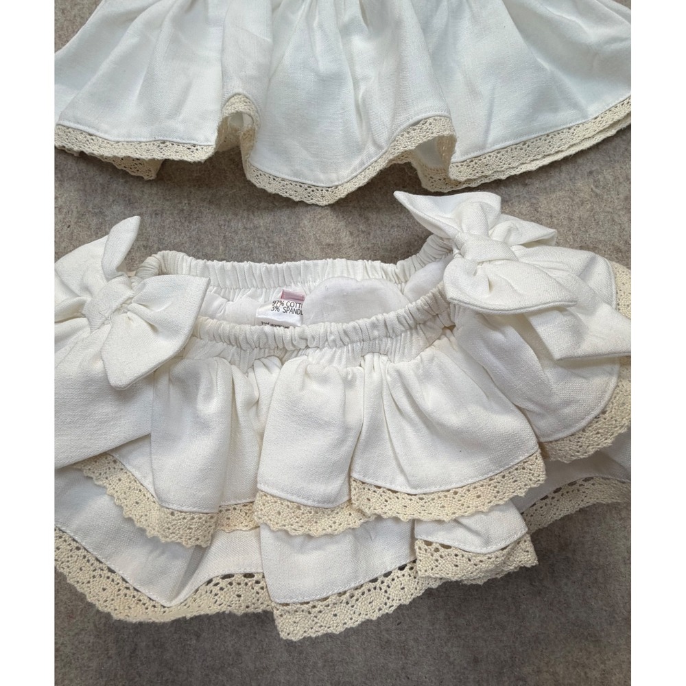 Sugar Dumplin Kids 2pc Set Baby Girl 3M Ivory Ruffle Lace Halter Bloomers - Picture 2 of 8
